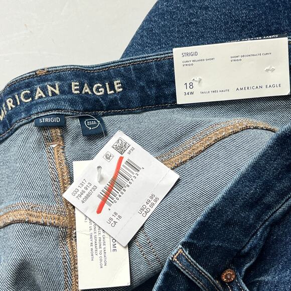 American Eagle Curvy Relaxed Short Dark Wash Denim Plus Size 18 - Picture 3 of 7